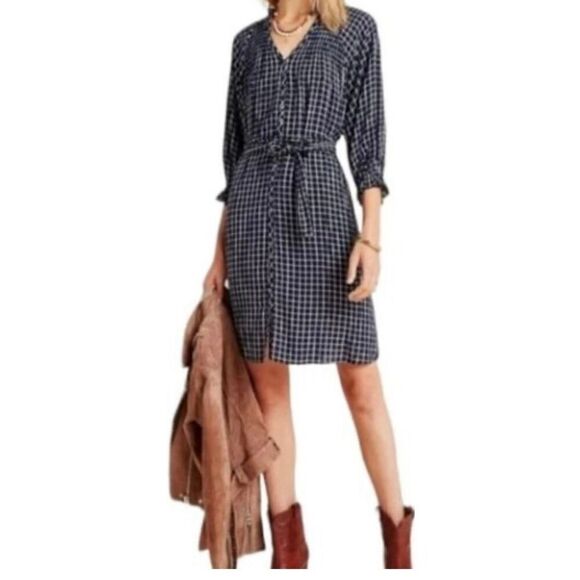 Anthropologie | Maeve Sarah Navy & White Windowpane Smock Shirt Dress size 1X - Picture 9 of 9